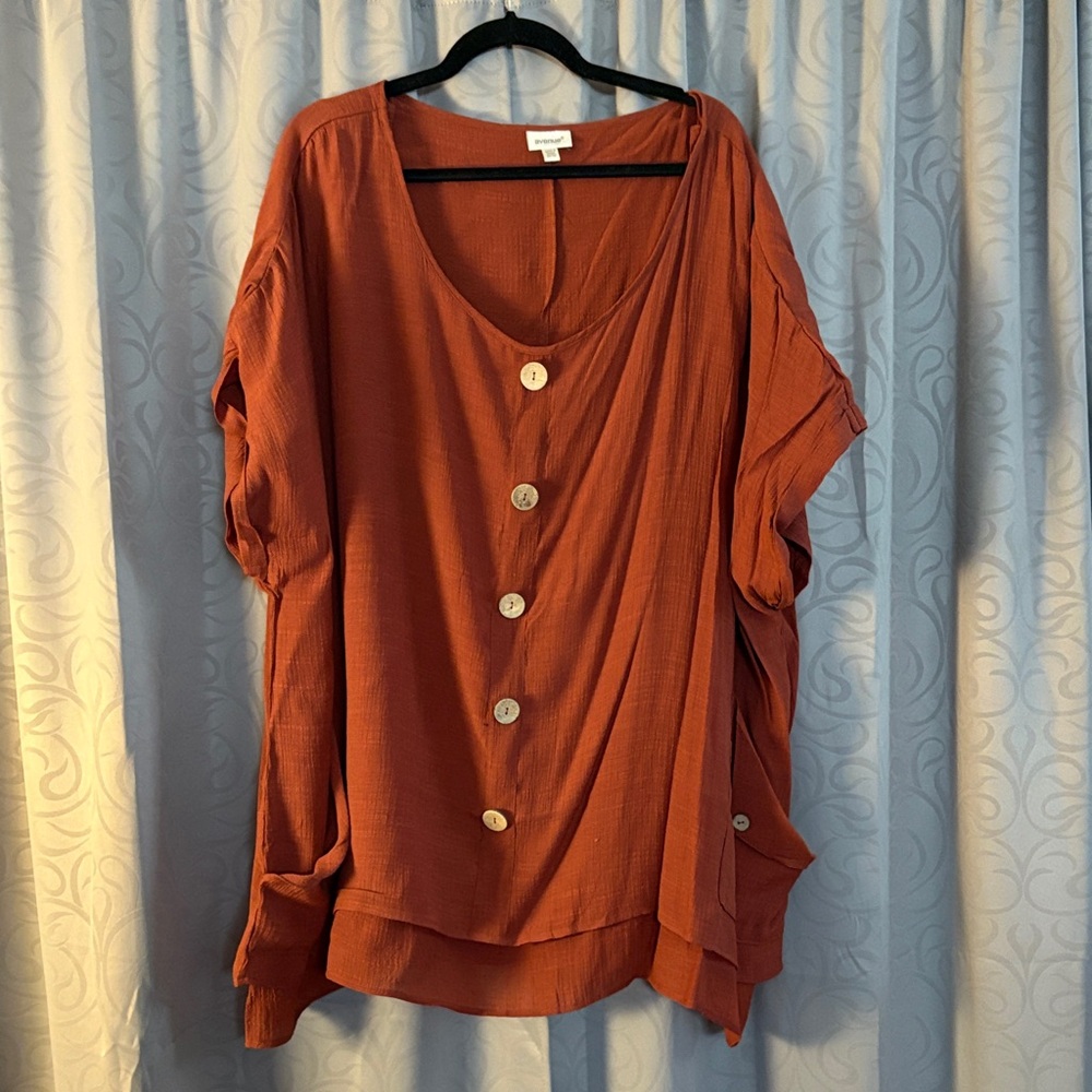 Avenue Women's Terracotta Button-Down Blouse